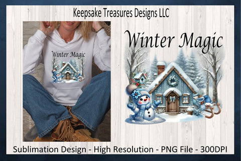 Winter Magic Snowman Illustration, Sublimation PNG Design, Winter Sweatshirt Design Sublimation Keepsake Treasures Designs LLC. 