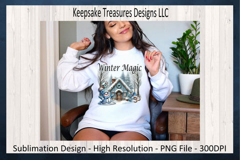 Winter Magic Snowman Illustration, Sublimation PNG Design, Winter Sweatshirt Design Sublimation Keepsake Treasures Designs LLC. 