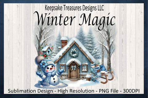 Winter Magic Snowman Illustration, Sublimation PNG Design, Winter Sweatshirt Design Sublimation Keepsake Treasures Designs LLC. 