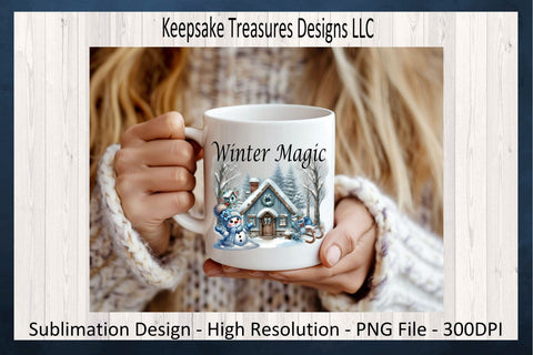 Winter Magic Snowman Illustration, Sublimation PNG Design, Winter Sweatshirt Design Sublimation Keepsake Treasures Designs LLC. 