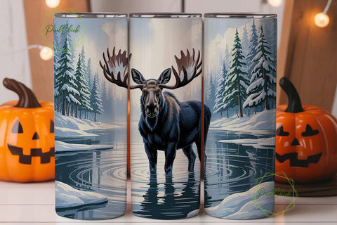 Winter Moose 20oz Tumbler Wrap Sublimation PixelChick 
