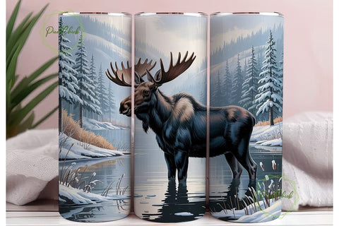Winter Moose 20oz Tumbler Wrap Sublimation PixelChick 