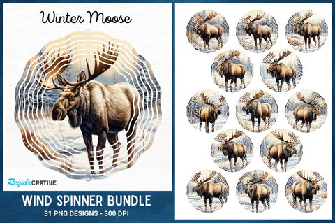 Winter Moose Wind Spinner Sublimation Designs Bundle Sublimation Regulrcrative 