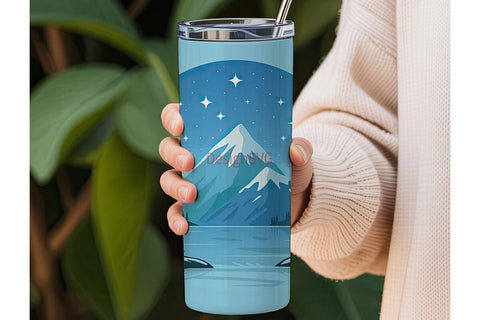 Winter Mountain Lake 20oz Tumbler Wrap Sublimation DesignSVG 