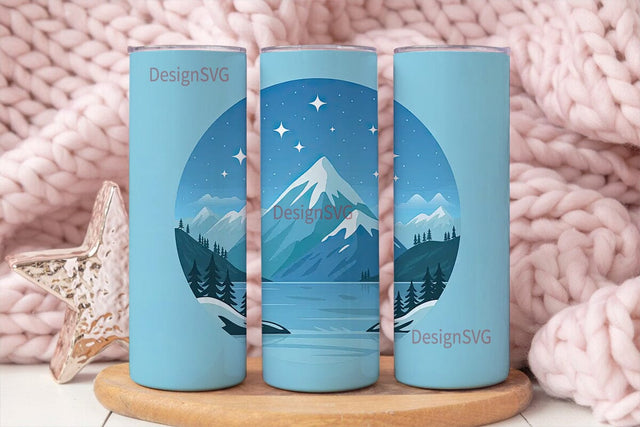 Winter Mountain Lake 20oz Tumbler Wrap Sublimation DesignSVG 