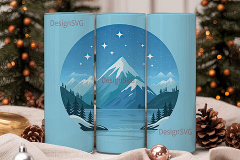 Winter Mountain Lake 20oz Tumbler Wrap Sublimation DesignSVG 