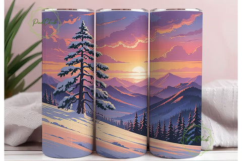 Winter Mountain Sunset 20oz Tumbler Wrap Sublimation PixelChick 