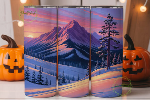 Winter Mountain Sunset 20oz Tumbler Wrap Sublimation PixelChick 