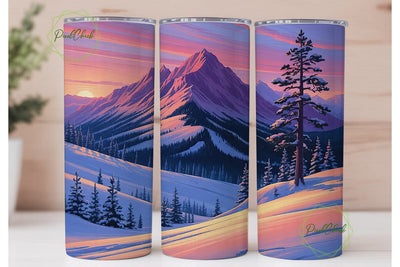 Winter Mountain Sunset 20oz Tumbler Wrap Sublimation PixelChick 