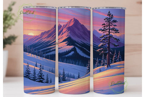 Winter Mountain Sunset 20oz Tumbler Wrap Sublimation PixelChick 