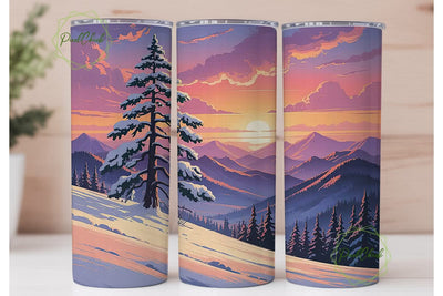 Winter Mountain Sunset 20oz Tumbler Wrap Sublimation PixelChick 