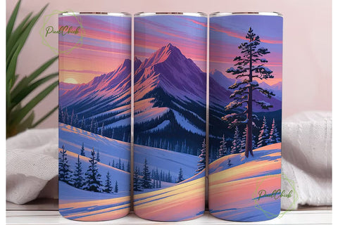 Winter Mountain Sunset 20oz Tumbler Wrap Sublimation PixelChick 