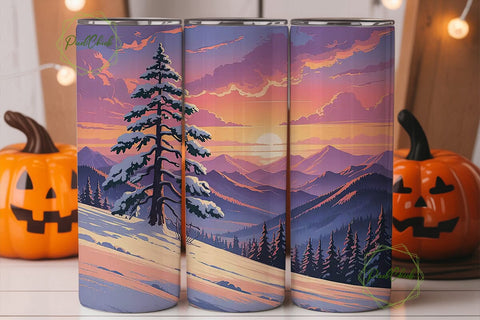 Winter Mountain Sunset 20oz Tumbler Wrap Sublimation PixelChick 
