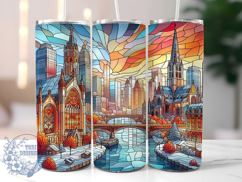 Winter New York City 20oz Skinny Tumbler, Stained Glass Tumbler Png, Straight & Tapered Tumbler Wrap, Instant Digital Download Sublimation ToriDesigns 