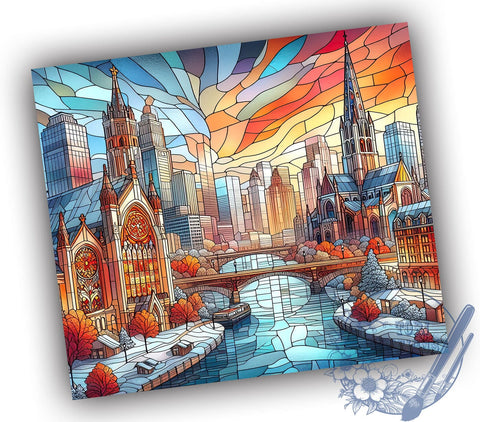 Winter New York City 20oz Skinny Tumbler, Stained Glass Tumbler Png, Straight & Tapered Tumbler Wrap, Instant Digital Download Sublimation ToriDesigns 