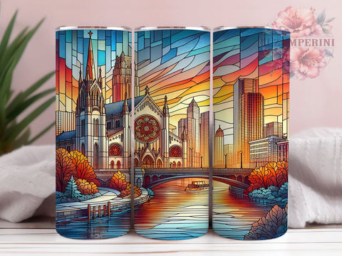 Winter New York City 20oz Tumbler Wrap PNG, Stained Glass Tumbler Png, Straight & Tapered Tumbler Wrap, Instant Digital Download Sublimation Li Zamperini 