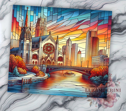 Winter New York City 20oz Tumbler Wrap PNG, Stained Glass Tumbler Png, Straight & Tapered Tumbler Wrap, Instant Digital Download Sublimation Li Zamperini 