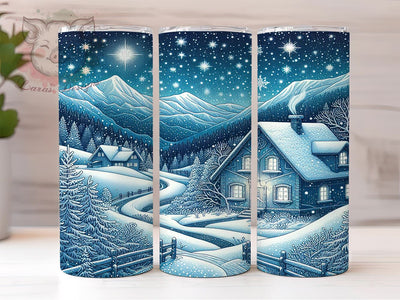 Winter Night 20oz Tumbler Png, Straight & Tapered Tumbler Png, Snow Village Tumbler Png, Digital Download PNG Sublimation Lara' s Designs 