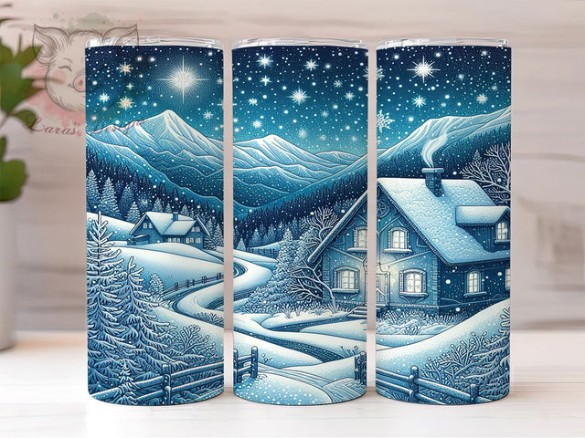 Winter Night 20oz Tumbler Png, Straight & Tapered Tumbler Png, Snow Village Tumbler Png, Digital Download PNG Sublimation Lara' s Designs 