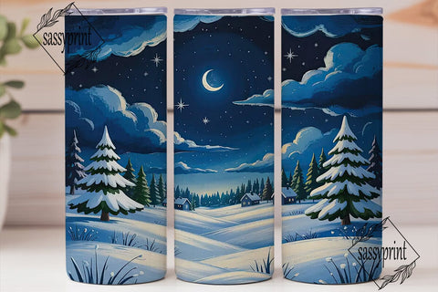 Winter Night Forest 20oz Tumbler Wrap Sublimation sassyprint 