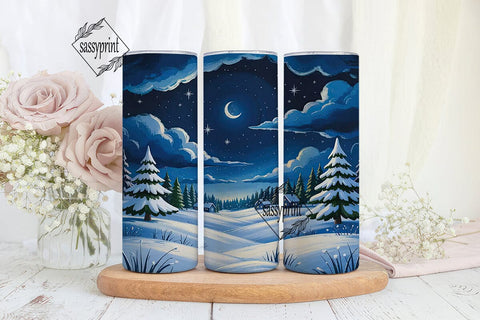 Winter Night Forest 20oz Tumbler Wrap Sublimation sassyprint 