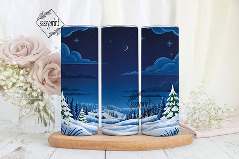 Winter Night Forest 20oz Tumbler Wrap Sublimation sassyprint 