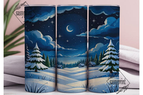 Winter Night Forest 20oz Tumbler Wrap Sublimation sassyprint 