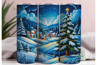 Winter Night Village Tumbler Wrap PNG Sublimation PixelChick 