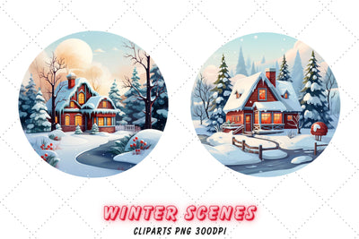 Winter Night, watercolor winter clipart, dreamy scenery, magical winter clipart, winter scene, deer, night sky with moo Sublimation FloridPrintables 