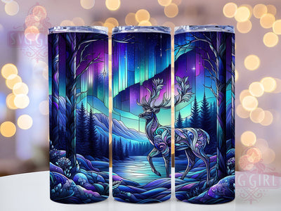 Winter Northern Lights Deer Tumbler, Winter Artistic Tumbler, 20oz Tumbler Wrap, Sublimation Design, Scenic Nature Gift, Wildlife Winter Wrap, Forest Deer Tumbler Sublimation SvggirlplusArt 