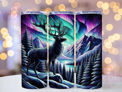 Winter Northern Lights Deer Tumbler, Winter Artistic Tumbler, 20oz Tumbler Wrap, Sublimation Design, Scenic Nature Gift, Wildlife Winter Wrap, Forest Deer Tumbler Sublimation SvggirlplusArt 