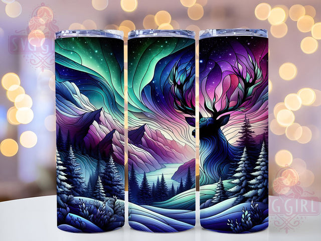 Winter Northern Lights Deer Tumbler, Winter Artistic Tumbler, 20oz Tumbler Wrap, Sublimation Design, Scenic Nature Gift, Wildlife Winter Wrap, Forest Deer Tumbler Sublimation SvggirlplusArt 