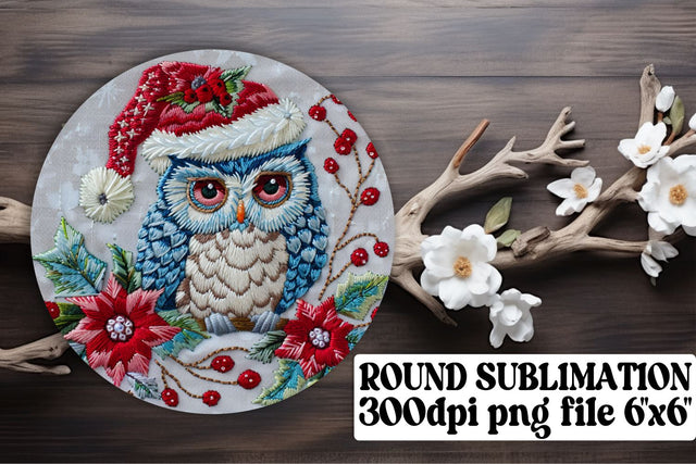 Winter Owl Circle Embroidered Keychain Sublimation afrosvg 