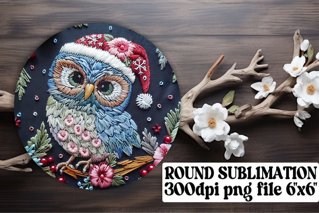 Winter Owl Circle Embroidered Keychain Sublimation afrosvg 