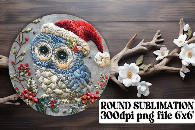 Winter Owl Circle Embroidered Keychain Sublimation afrosvg 