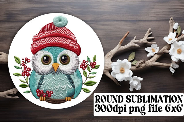 Winter Owl Embroidered Round Design Sublimation afrosvg 