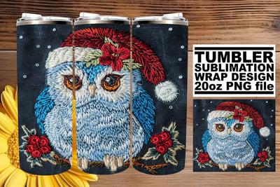 Winter Owl Embroidered Tumbler Wrap Christmas 20oz Sublimation afrosvg 