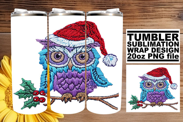 Winter Owl Embroidered Tumbler Wrap Holiday 20oz Sublimation afrosvg 