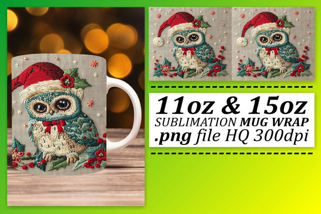 Winter Owl Embroidery Christmas Mug Sublimation Sublimation afrosvg 