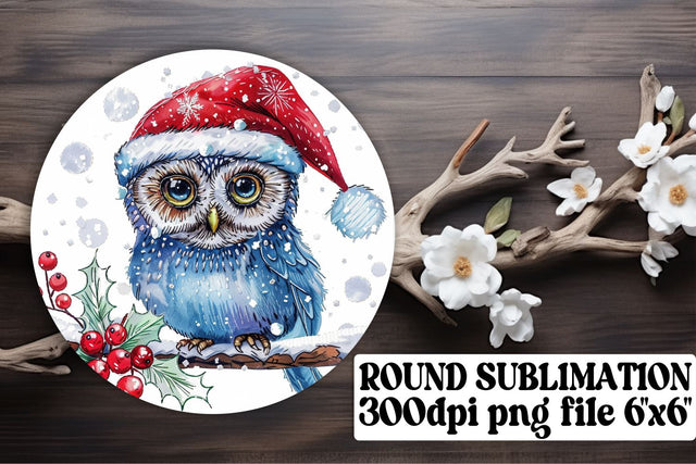 Winter Owl Embroidery Christmas Round Sublimation afrosvg 