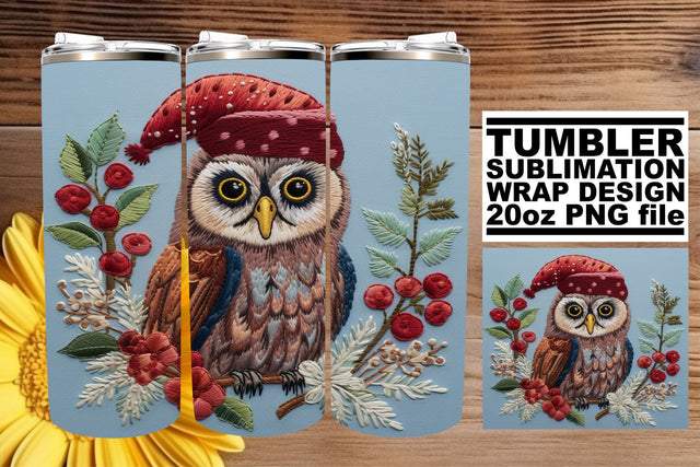 Winter Owl Embroidery Christmas Tumbler Sublimation Sublimation afrosvg 