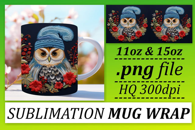 Winter Owl Embroidery Mug Wrap Holiday Sublimation Sublimation afrosvg 
