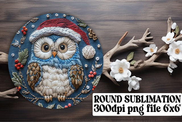 Winter Owl Embroidery Round Design Sublimation afrosvg 