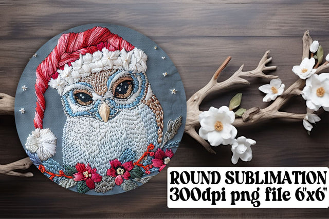 Winter Owl Embroidery Round Design Sublimation afrosvg 