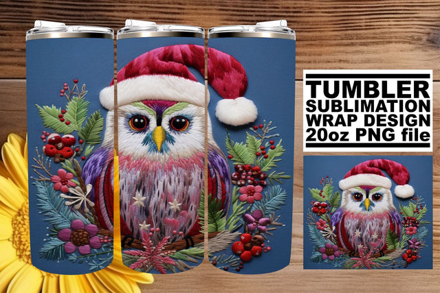 Winter Owl Embroidery Tumbler Wrap Christmas 20oz Sublimation afrosvg 
