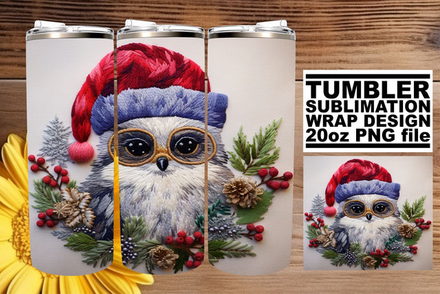 Winter Owl Embroidery Tumbler Wrap Holiday 20oz Sublimation afrosvg 