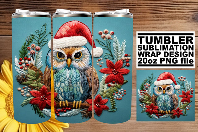 Winter Owl Embroidery Tumbler Wrap Holiday Sublimation Sublimation afrosvg 