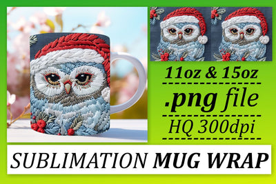 Winter Owl Mug Wrap Christmas Embroidered 11oz 15oz Sublimation afrosvg 