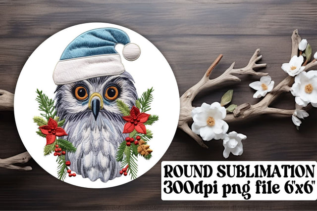 Winter Owl Round Design Keychain Sublimation afrosvg 