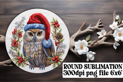 Winter Owl Round Design Keychain Sublimation afrosvg 